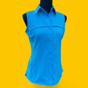 Magellan Outdoors Fish Gear Sleeveless Shirt Womens XS Blue Fishing Hiking Top